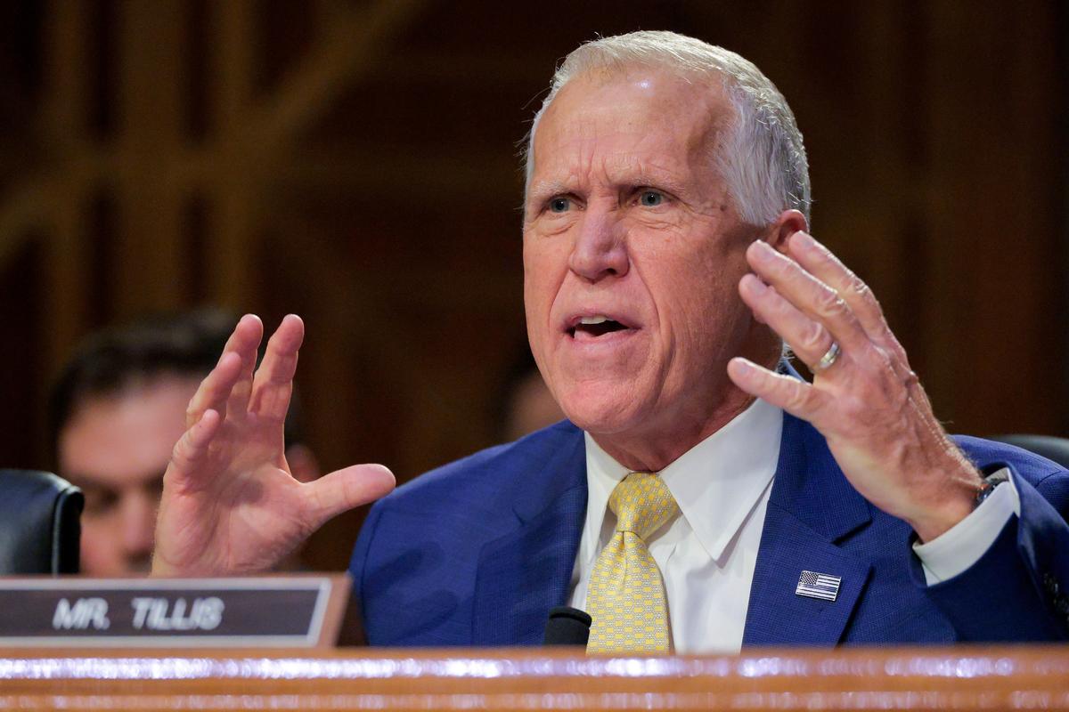  U.S. Sen. Thom Tillis (R-NC) speaks in the Senate on March 3, 2026 in Washington, DC. 