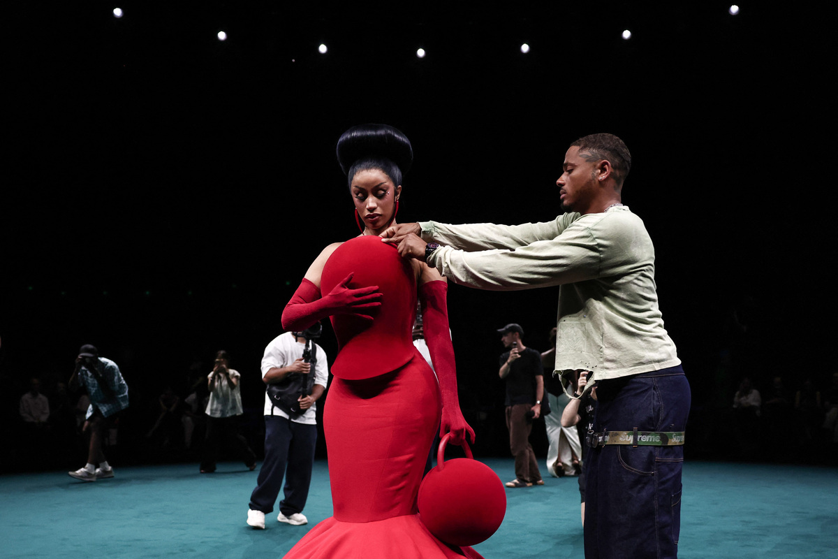US rapper Cardi B attends the Robert Wun Women Haute Couture fall/winter 2026-2027 collection as part of the Paris Fashion Week, in Paris, on July 8, 2026. (