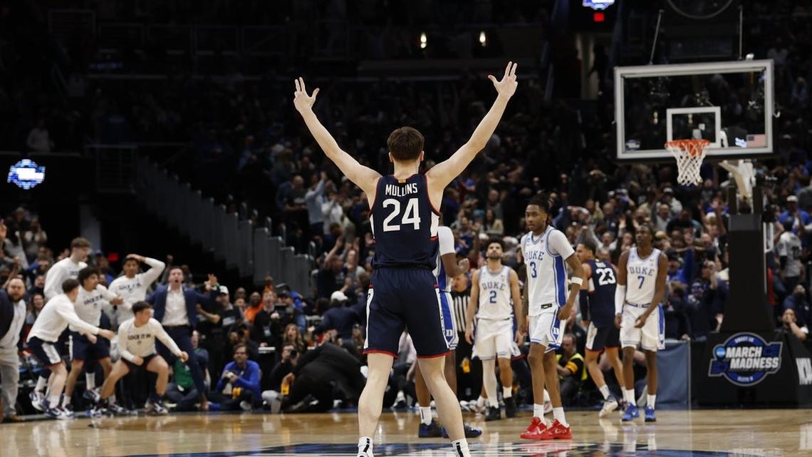 No. 2 UConn stuns No. 1 Duke on Braylon Mullins' last-second heave 