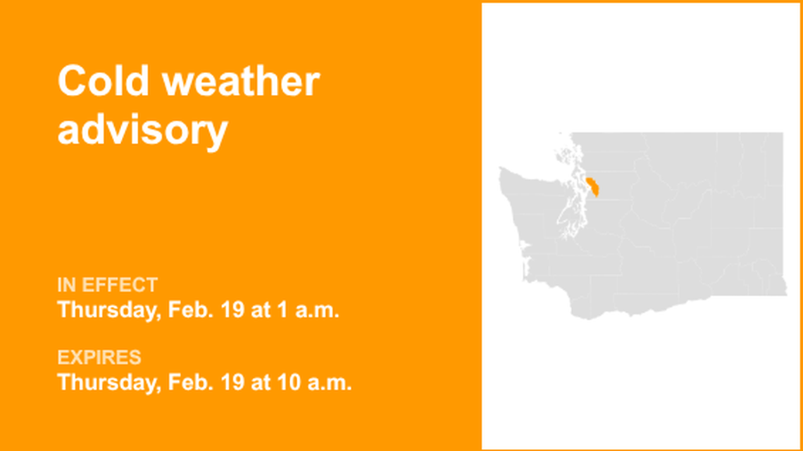 UPDATE: Cold weather advisory for Everett / Marysville until Thursday morning 