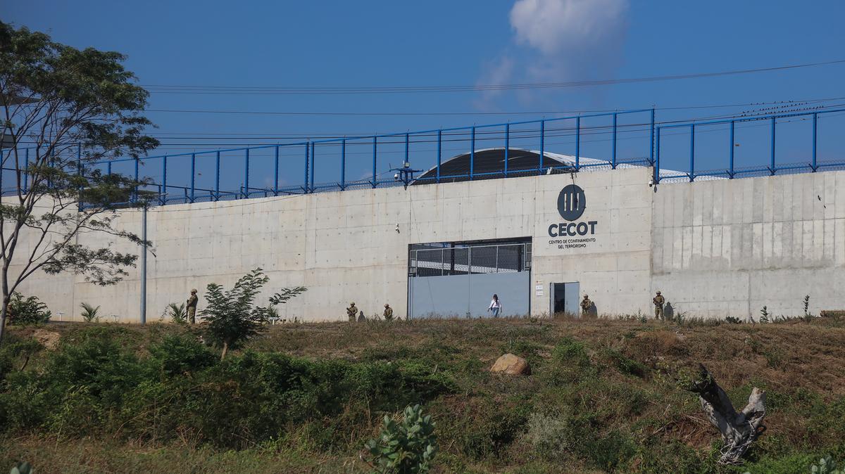 Members of the Salvadorian army stand guard at maximum security penitentiary CECOT (Center for the Compulsory Housing of Terrorism) on April 4, 2025, in Tecoluca, San Vicente, El Salvador. (Alex Peña/Getty Images/TNS)