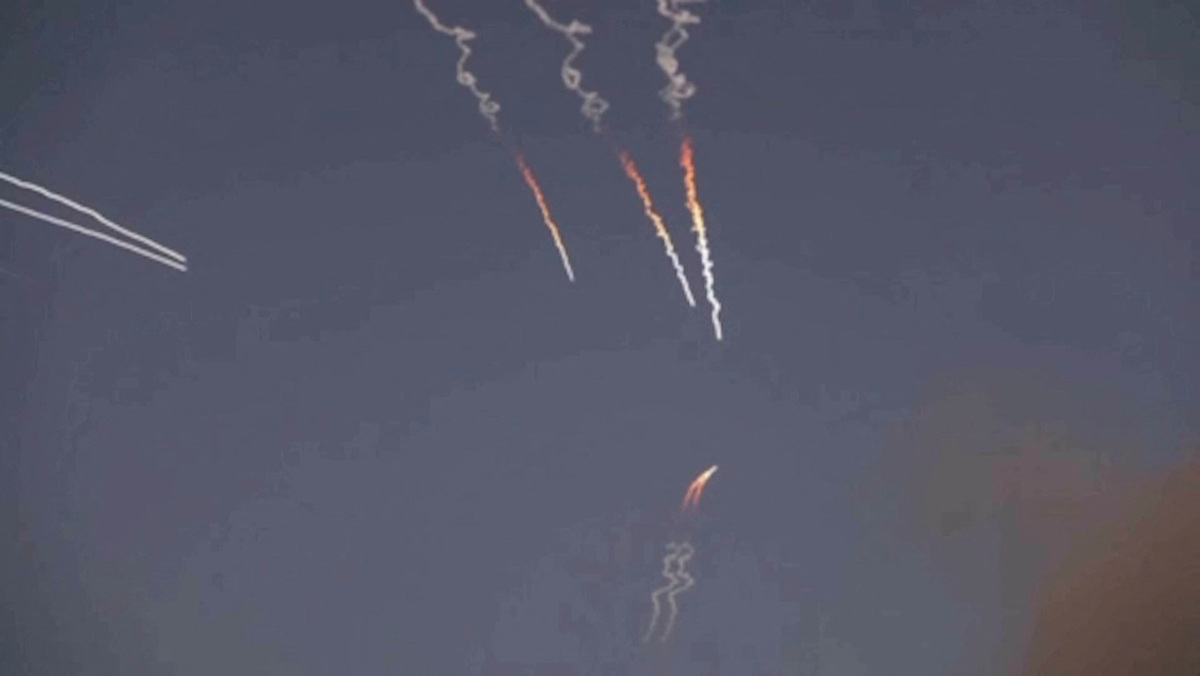 Iranian missiles are launched, as Iran's Revolutionary Guards said they had carried out attacks against a U.S. base in Jordan and 21 other targets in the Gulf on Wednesday in retaliation for American strikes around the Strait of Hormuz, from a location given as Tehran, Iran, released June 10, 2026, in this still image taken from a video.  WANA via Pool/via REUTERS