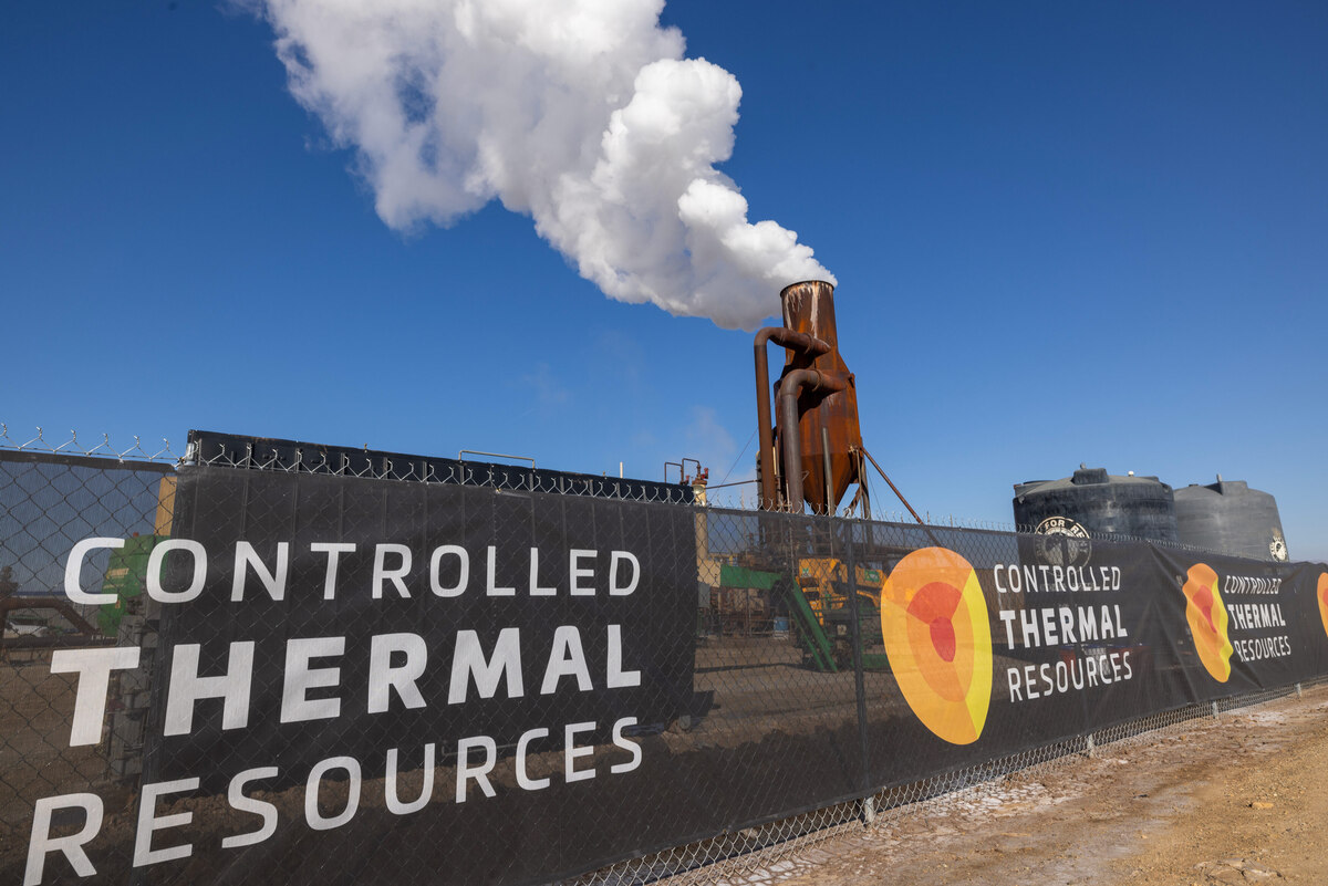  Steam emanates from Controlled Thermal Resources’ Hell’s Kitchen lithium and renewable power plant, the first of several to be built near Niland, Calif. Credit: David McNew/Getty Images