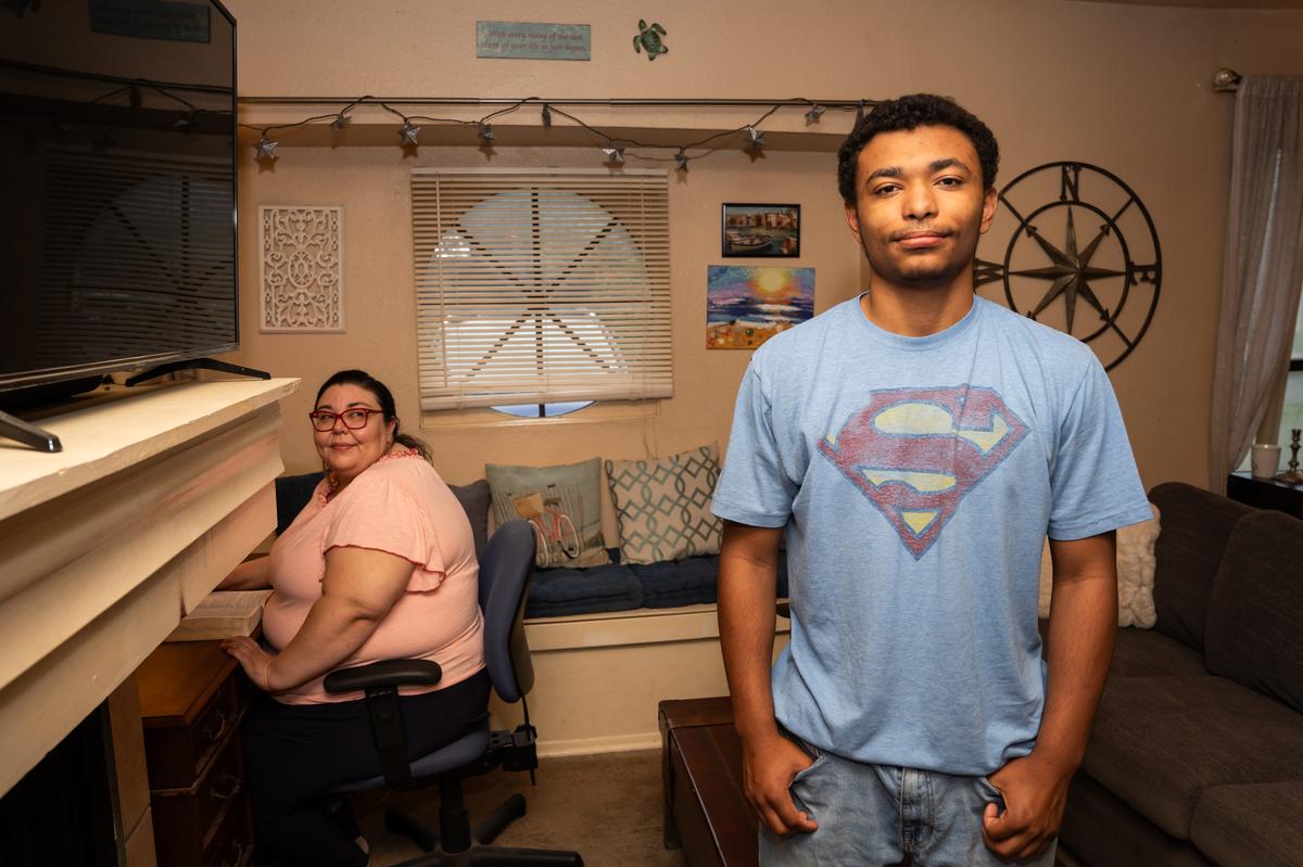  Kevin Jenkins and his mom, Laura Wickwire, had no way to appeal his DAEP placement. With no other options, they unenrolled him from public schools. Credit: Maggie Svoboda for The Hechinger Report