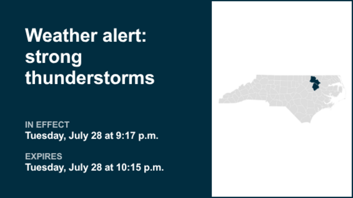 Weather alert issued for strong thunderstorms in Halifax and Edgecombe counties Tuesday night 