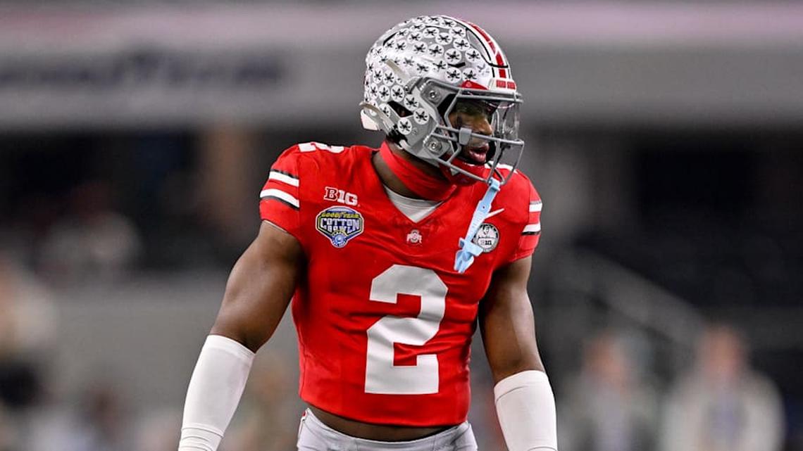  Dec 31, 2025; Arlington, TX, USA; Ohio State Buckeyes safety Caleb Downs (2) gets into position during the 2025 Cotton Bowl and quarterfinal game of the College Football Playoff at AT&T Stadium. Mandatory Credit: Jerome Miron-Imagn Images | Jerome Miron-Imagn Images 