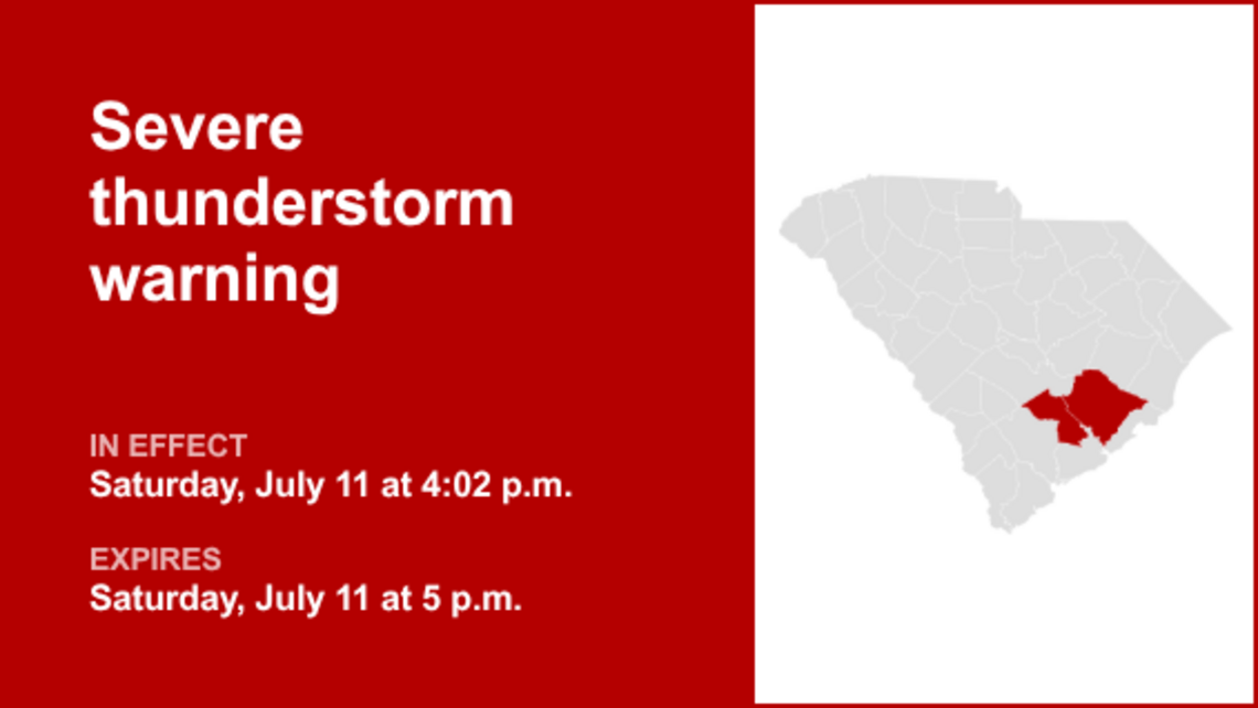 UPDATE: Severe thunderstorm warning previously issued for Lowcountry will expire at 5:30 p.m. 