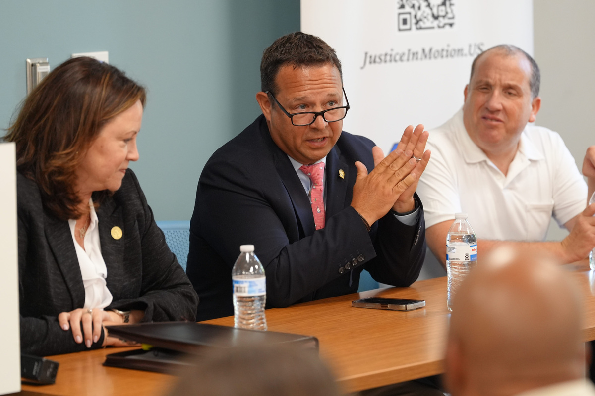 Judge Chris Trebilcock, of 2nd District Court of Appeals, speaks during the last stop of the “Justice in Motion,” tour at Grosse Pointe Public Library in Grosse Pointe Farms, Friday, July 10. 2026.