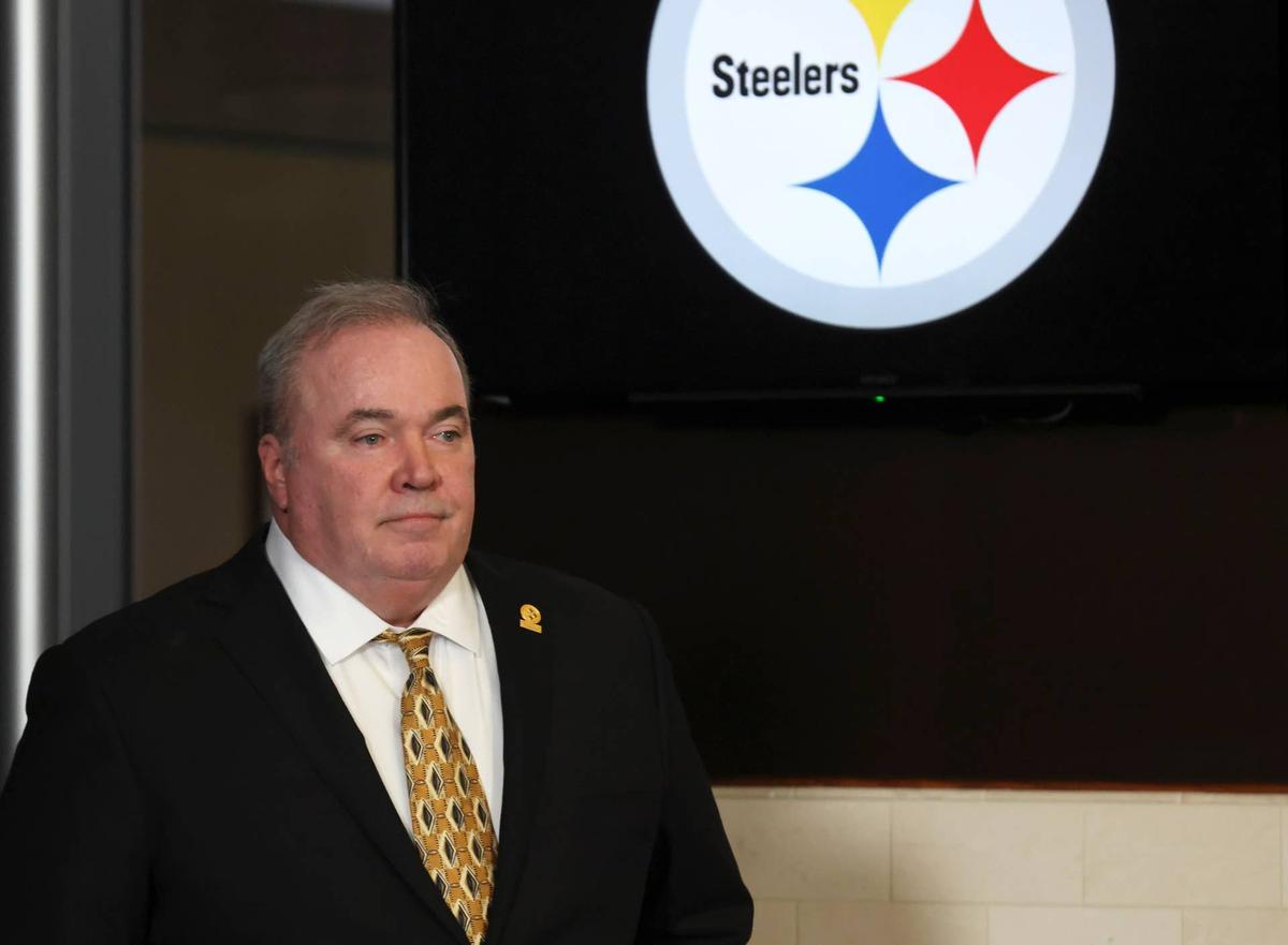  Jan 27, 2026; Pittsburgh, PA, USA; Pittsburgh Steelers head coach Mike McCarthy looks on at a press conference announcing him as the new Pittsburgh Steelers head coach at PNC Champions Club at Acrisure Stadium.. Mandatory Credit: Charles LeClaire-Imagn Images 