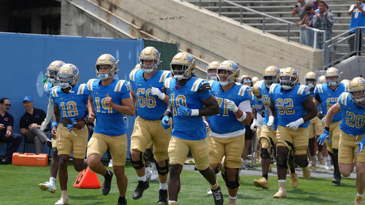  May 2, 2026; Pasadena, CA, USA; UCLA Bruins players enter the field during the spring game at Rose Bowl. Mandatory Credit: Kirby Lee-Imagn Images | Kirby Lee-Imagn Images 
