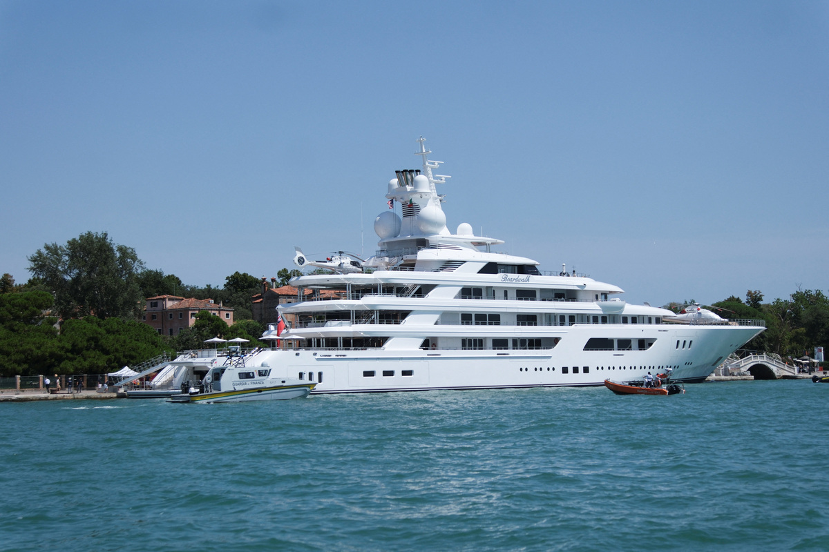 The mega-yacht belonging to Tilman J. Fertitta, the US Ambassador to Italy, has arrived in Venice, Italy, July 17, 2026. REUTERS/Manuel Silvestri