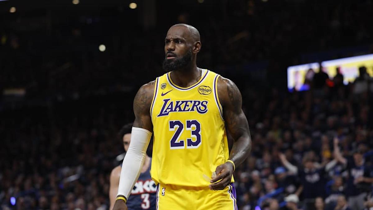  May 7, 2026; Oklahoma City, Oklahoma, USA; Los Angeles Lakers forward LeBron James (23) reacts after a play against the Oklahoma City Thunder in the second half during game two of the second round of the 2026 NBA Playoffs at Paycom Center. | Alonzo Adams-Imagn Images 