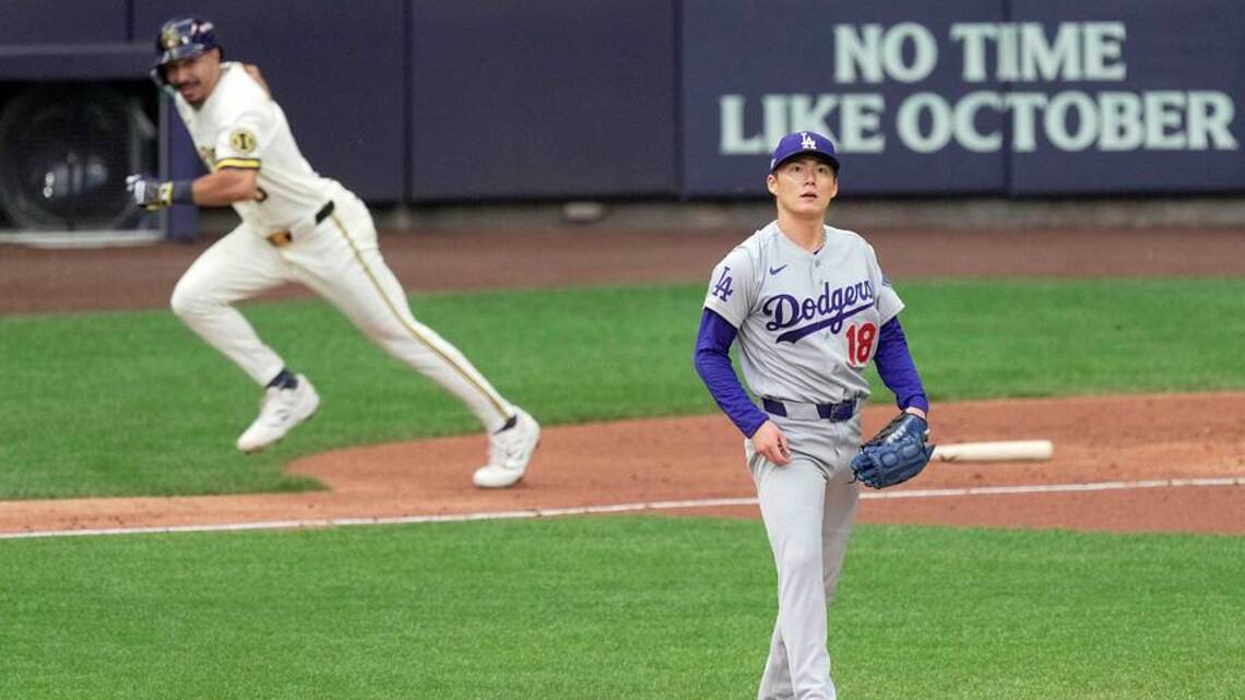 Dodgers' Yoshinobu Yamamoto Chased by Brewers in 3rd Inning of Game 2 in Stunning Turn of Events 