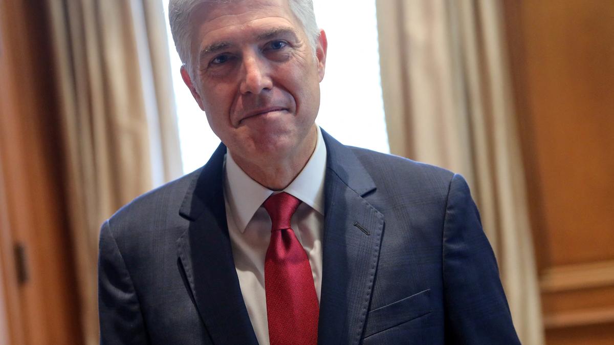 U.S. Supreme Court Justice Neil Gorsuch, in his chambers at the court’s building in Washington on Sept. 13, 2019. In an interview on “Fox News Sunday,” Gorsuch expressed unease concerning the continuing leaks of internal deliberations at the nation’s highest judicial body.