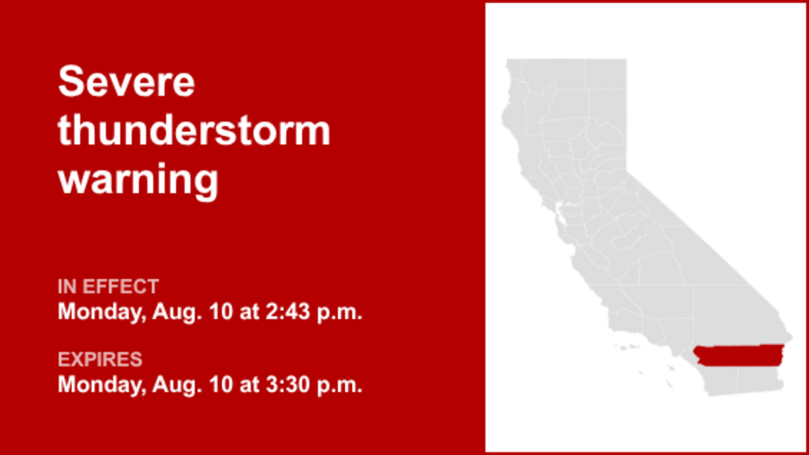 UPDATE: Severe thunderstorm warning for Riverside County predicted to expire at 3:30 p.m. 