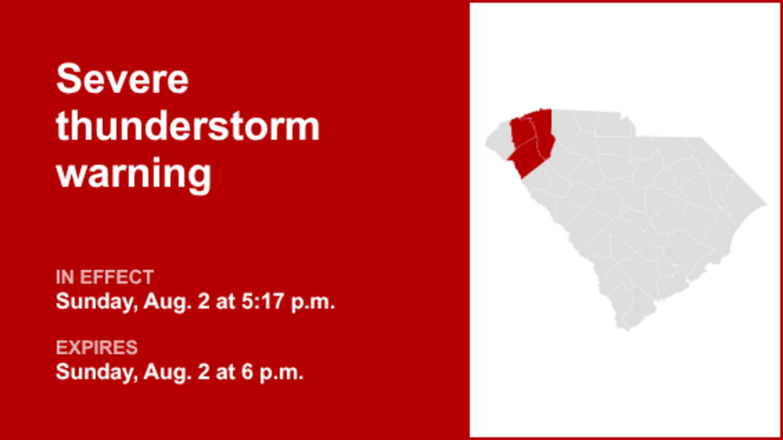 UPDATE: Thunderstorms with damaging winds in Upstate SC Sunday, says the NWS 