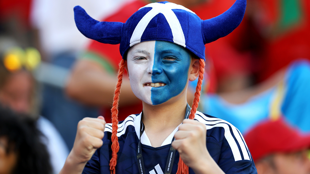 Scotland fans pose for photos before the FIFA World Cup 2026 Group C match between Scotland and Morocco at Boston Stadium on June 19, 2026, in Foxborough, Massachusetts. (Buda Mendes/Getty Images/TNS)