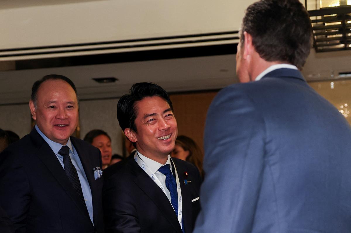 Philippines Defence Secretary Gilberto C. Teodoro, Jr. and Japanese Defense Minister Shinjiro Koizumi meet with U.S. Secretary of Defense Pete Hegseth at a ministerial round table lunch meeting on the sidelines of the IISS Shangri-La Dialogue security summit in Singapore, May 30, 2026. REUTERS/Edgar Su