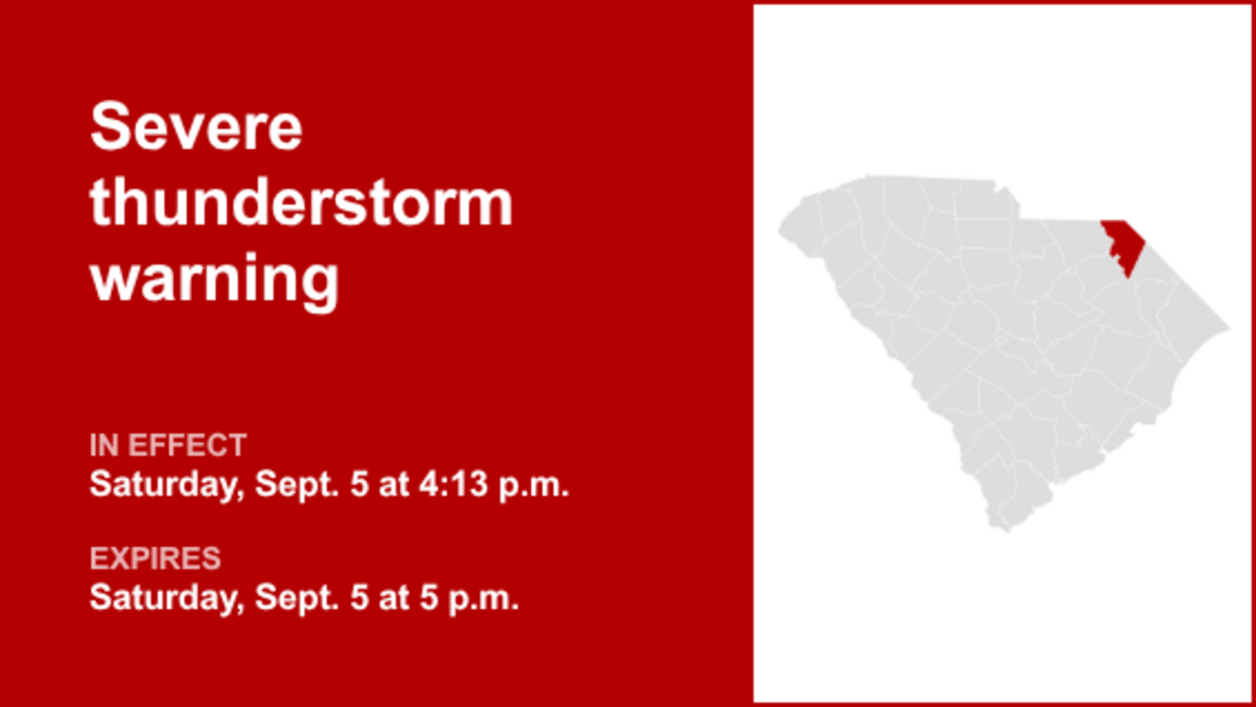 UPDATE: The current severe thunderstorm warning for Marlboro County will expire at 5 p.m. 