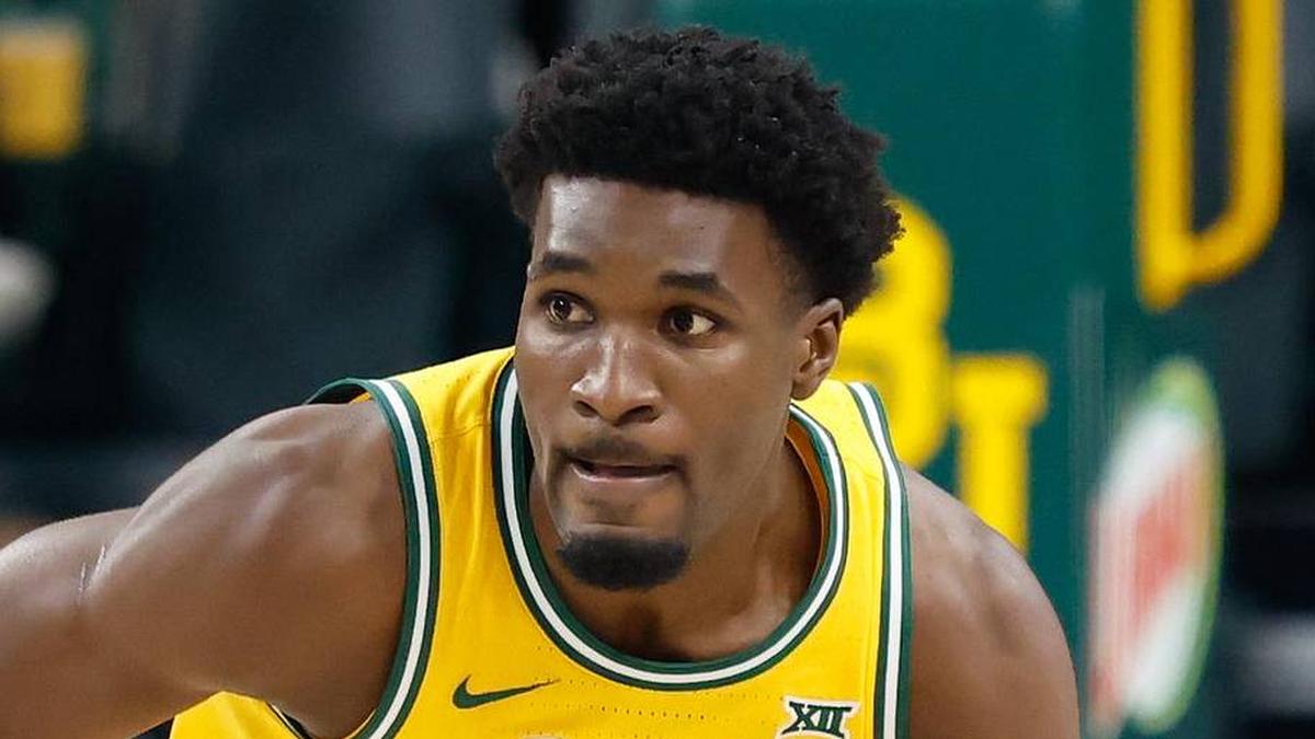  Mar 7, 2026; Waco, Texas, USA; Baylor Bears guard Tounde Yessoufou (24) dribbles the ball up court against the Utah Utes during the first half at Paul and Alejandra Foster Pavilion. Mandatory Credit: Chris Jones-Imagn Images | Chris Jones-Imagn Images 