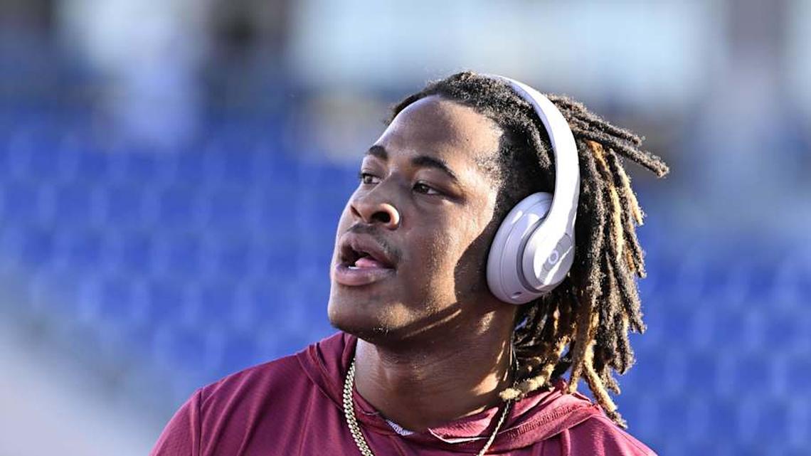  Sep 28, 2024; Dallas, Texas, USA; Florida State Seminoles defensive back K.J. Kirkland (24) before the game between the Southern Methodist Mustangs and the Florida State Seminoles at Gerald J. Ford Stadium. Mandatory Credit: Jerome Miron-Imagn Images | Jerome Miron-Imagn Images 