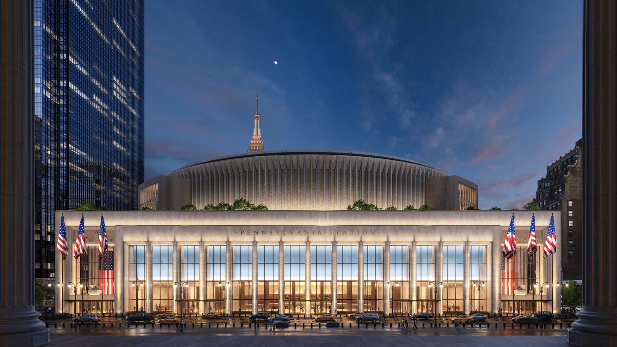 A rendering of the 8th Avenue entrance of the new Penn Station. 