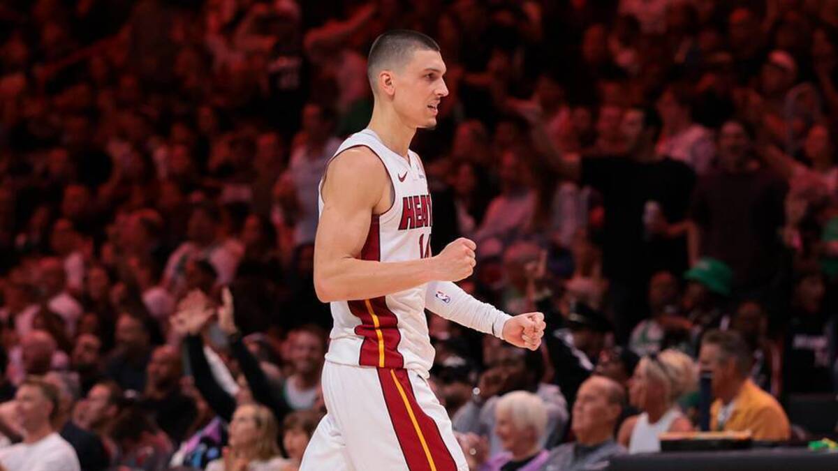  Apr 1, 2026; Miami, Florida, USA; Miami Heat guard Tyler Herro (14) reacts against the Boston Celtics during the third quarter at Kaseya Center. Mandatory Credit: Sam Navarro-Imagn Images | Sam Navarro-Imagn Images 