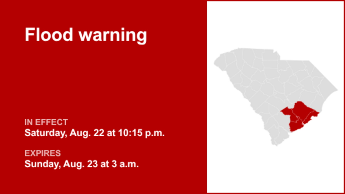Flood warning affecting Lowcountry until 3 a.m. Sunday due to excessive downpours 
