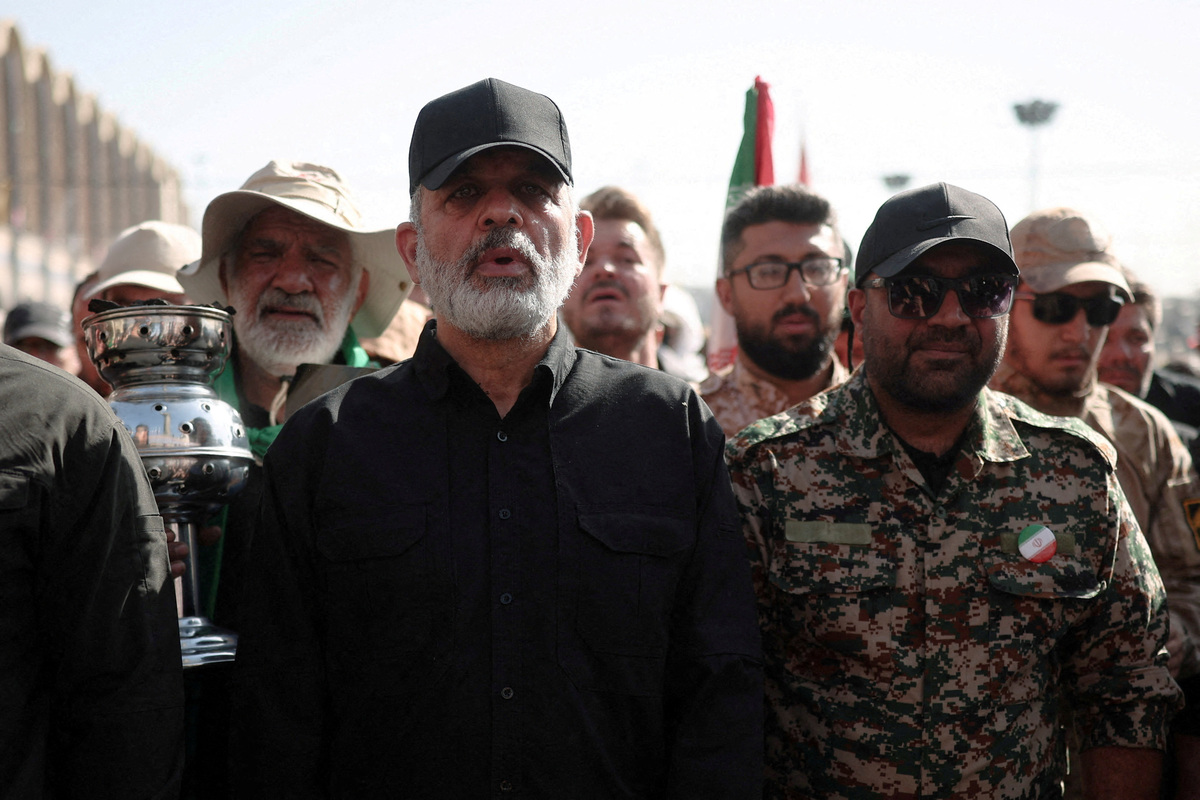 Islamic Revolutionary Guard Corps (IRGC) Commander-in-Chief Ahmad Vahidi attends a public farewell ceremony to pay his respects to late Supreme Leader Ayatollah Ali Khamenei, who was killed on February 28 in Israeli and U.S. airstrikes, at the Imam Khomeini Grand Mosalla, in Tehran, Iran, July 5, 2026. REUTERS/Alkis Konstantinidis  Foreign media in Iran operate under guidelines set by the Ministry of Culture and Islamic Guidance, which regulates press activity and permissions