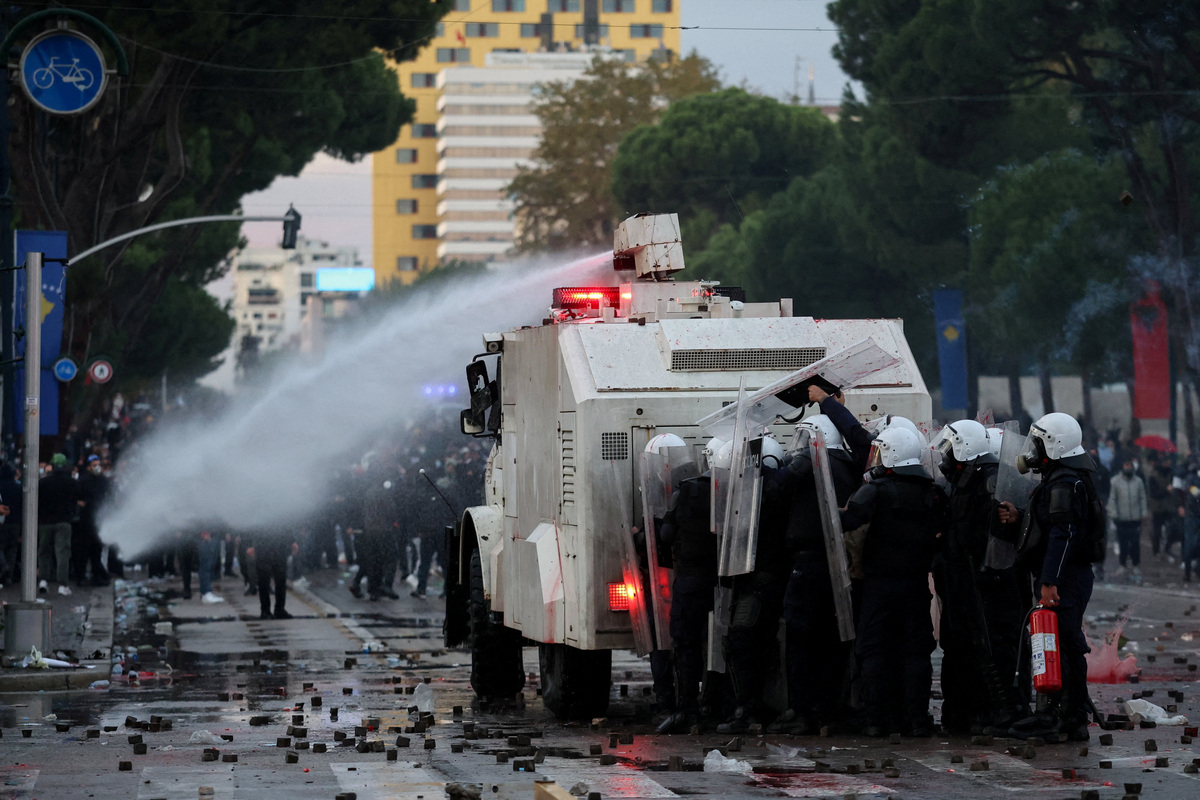 Albanian police fire rubber bullets as student protests rage | Columbus ...