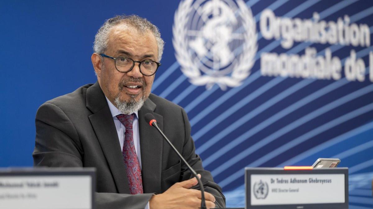 World Health Organization Director-General Tedros Adhanom Ghebreyesus speaks during a press conference on the Ebola disease outbreak caused by Bundibugyo virus in the Democratic Republic of the Congo and Uganda at WHO headquarters in Geneva, Switzerland, on Friday. Photo by Martial Trezzini/EPA