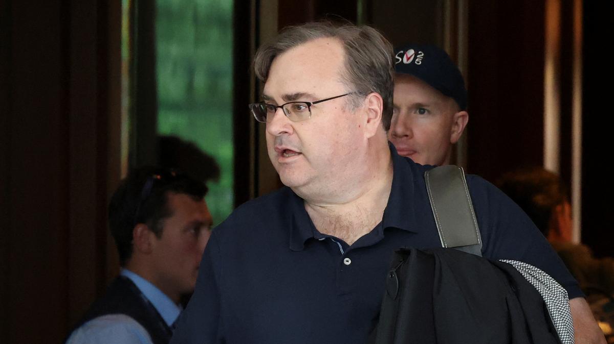 Reid Hoffman, LinkedIn Corporation cofounder, looks on at The Sun Valley Resort as he arrives for the Allen and Company Sun Valley Media and Technology Conference in Sun Valley, Idaho, U.S., July 8, 2025.  REUTERS/Brendan McDermid