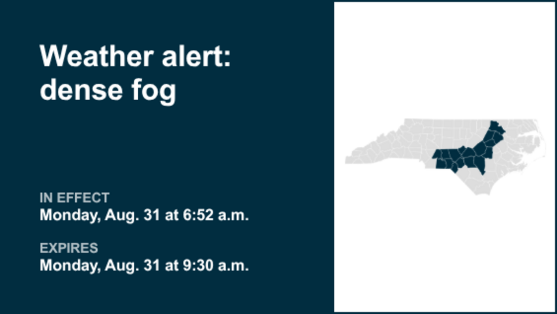 Look for dense fog in North Carolina Monday morning 