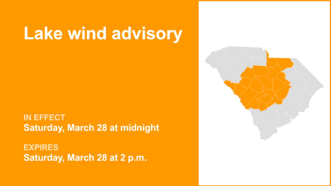 UPDATE: Lake wind advisory affecting Midlands Saturday - gusts may reach 35 mph 