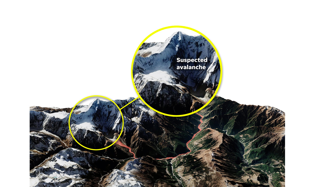 See how a glacier may have caused a deadly flood in Nepal and Tibet