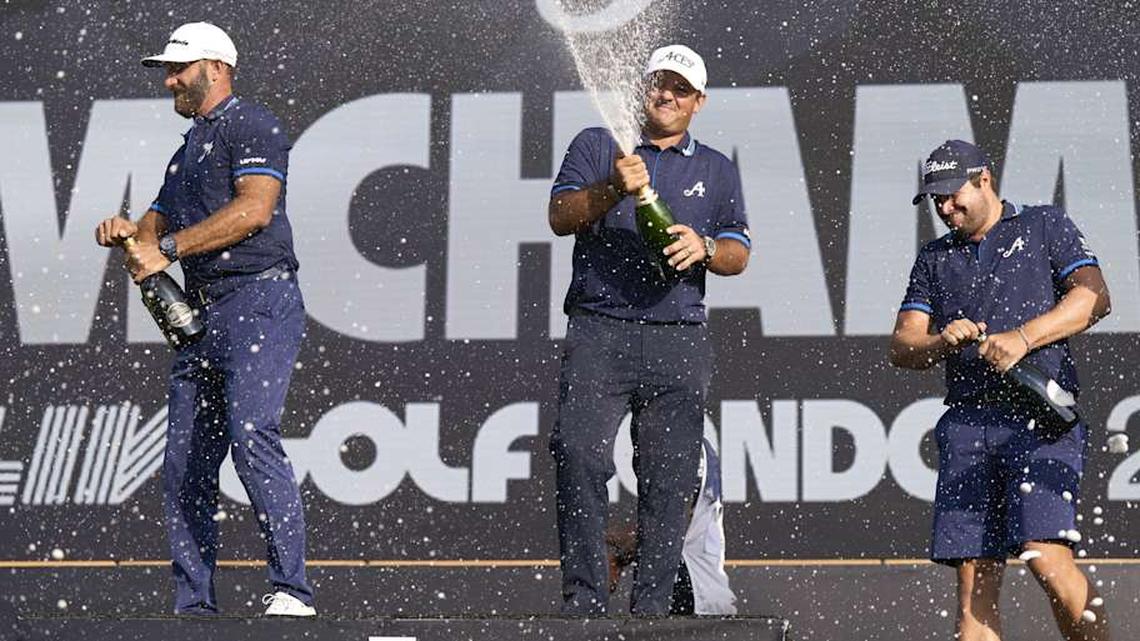  Dustin Johnson and Patrick Reed, who left LIV Golf earlier this year, did a lot of celebrating in LIV's team events. | Peter van den Berg-Imagn Images 