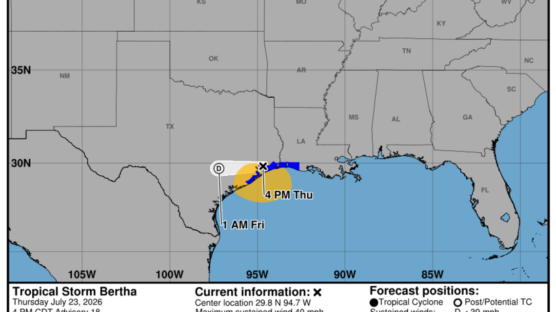 Progress report on Tropical Storm Bertha: Thursday, July 23 update from the National Hurricane Center 