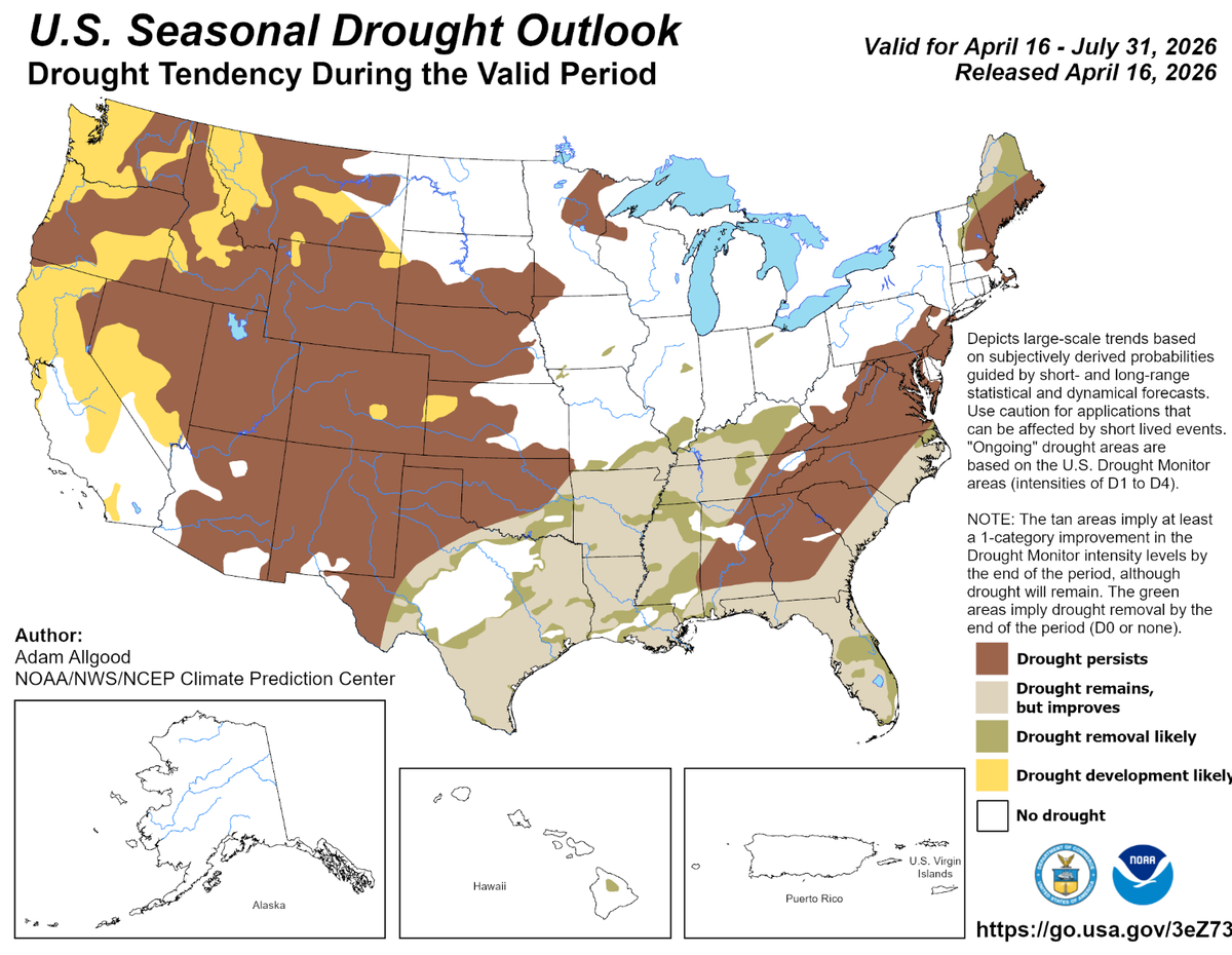  U.S. Seasonal Drought Outlook, April 16-July 31, 2026. 