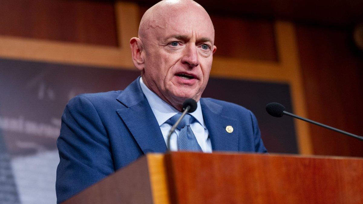 Sen. Mark Kelly, D-Ariz., speaks at the U.S. Capitol in Washington, D.C., on February 24. He said Sunday that he was concerned about the depletion of the U.S. military's weapons stockpile amid the war in Iran. File Photo by Bonnie Cash/UPI