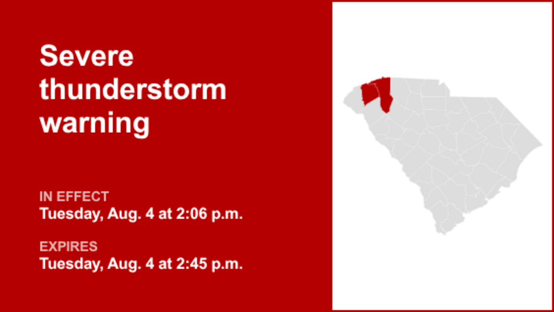 Severe thunderstorm warning for Greenville and Pickens counties Tuesday afternoon 