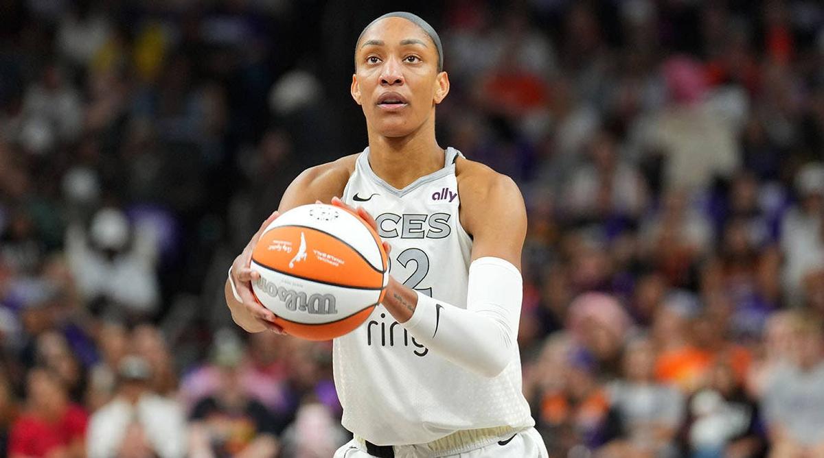  Las Vegas Aces center A'ja Wilson Joe Camporeale-Imagn Images