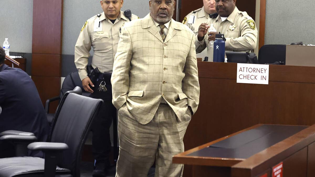 Duane Davis, who is facing murder charges in the killing of rapper Tupac Shakur in 1996, enters a courtroom during his trial at the Regional Justice Center, on Wednesday, April 9, 2025, in Las Vegas. (Bizuayehu Tesfaye/Las Vegas Review-Journal/TNS)