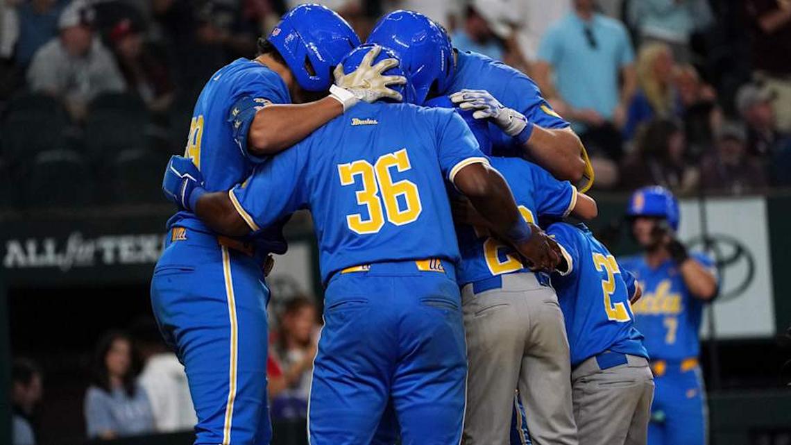  Mar 1, 2026; Arlington, TX, USA; UCLA Bruins against Mississippi State Bulldogs during the Amegy Bank College Baseball Series at Globe Life Field. Mandatory Credit: Dustin Safranek-Imagn Images | Dustin Safranek-Imagn Images 