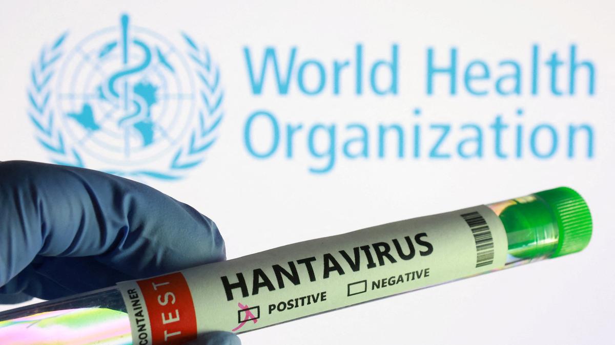 A test tube labelled "Hantavirus positive" label and World Health Organization logo are seen in this illustration taken May 7, 2026. REUTERS/Dado Ruvic/Illustration
