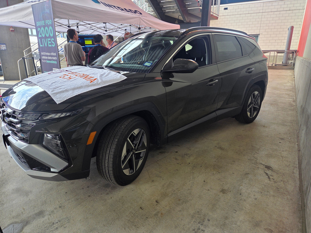 The Hyundai Tucson, pictured here at 2026 Alliance for Automotive Innovation's Auto Tech Showcase that took place at Audi Field in Washington, D.C.