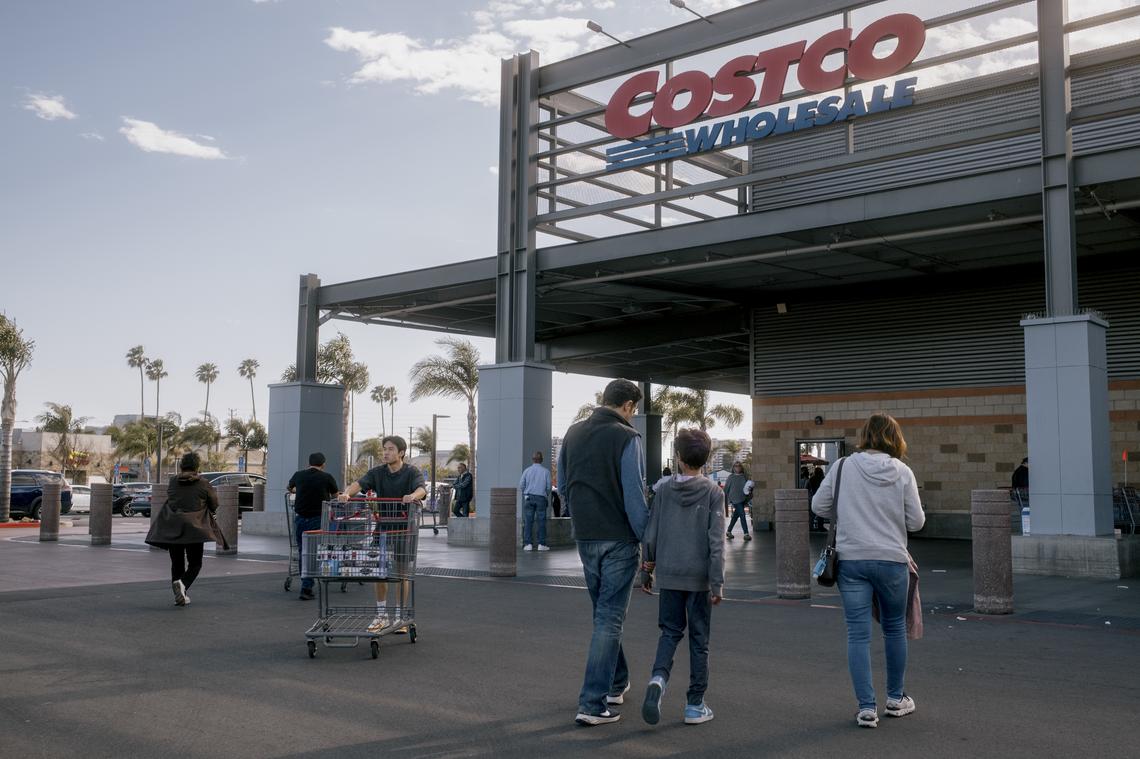 FILE -- Shoppers walk outside a Costco in Marina del Rey, Calif., April 4, 2025. The biggest beneficiaries for tariff refunds may include retail giants like Costco, even if companies passed the costs onto their customers. (Mark Abramson/The New York Times)