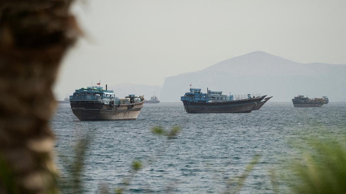 FILE PHOTO: Vessels sail through the Strait of Hormuz, Musandam, Oman, May 22, 2026. REUTERS/Stringer/File Photo