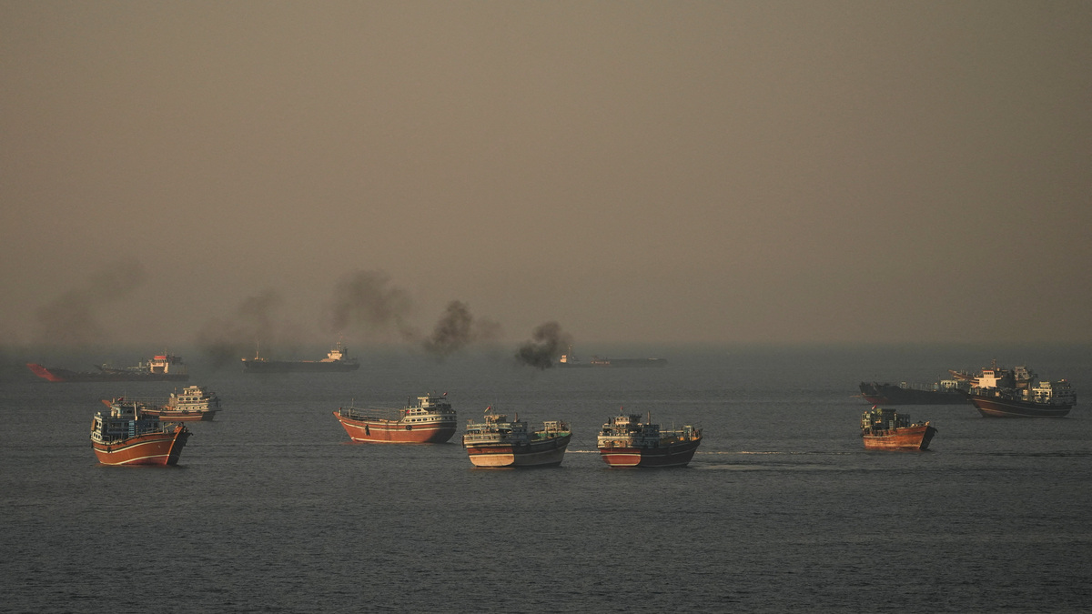 Vessels at the Strait of Hormuz, as seen from Musandam, Oman, June 15, 2026. REUTERS/Stringer
