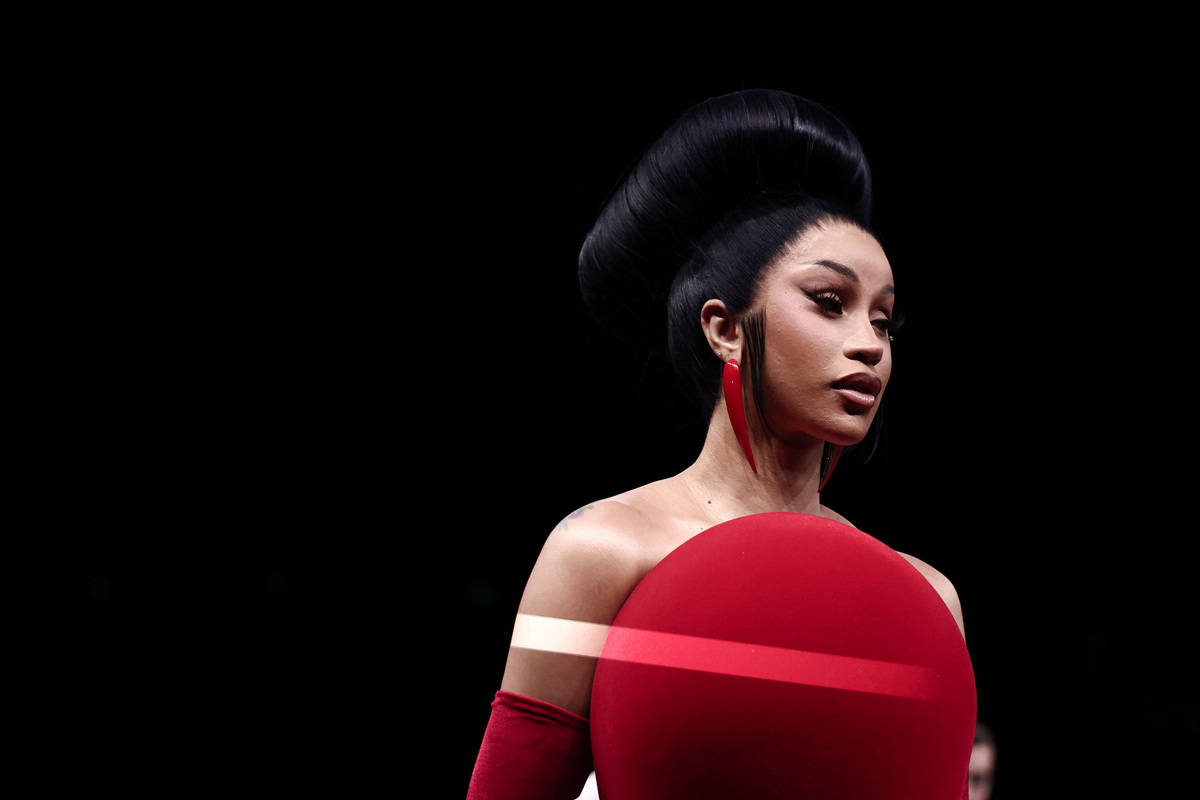 US rapper Cardi B attends the Robert Wun Women Haute Couture fall/winter 2026-2027 collection as part of the Paris Fashion Week, in Paris, on July 8, 2026.