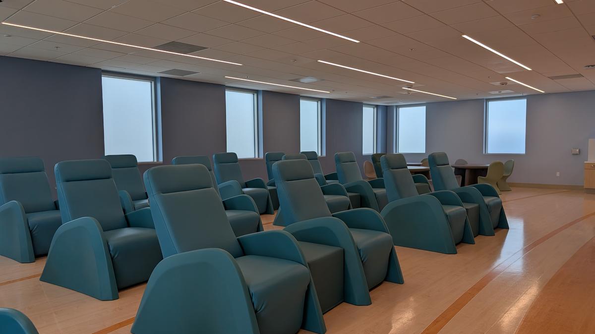 The main patient area of Martin Luther King, Jr. Community Hospital’s new psychiatric assessment unit contains large reclining chairs for people who are in the throes of a mental health emergency and need to be evaluated and stabilized. Officials at the Los Angeles safety net hospital say the unit, set to open this summer, will be a welcome new revenue source and help take pressure off MLK’s perennially crowded emergency room. (Bernard Wolfson/KFF Health News/TNS)